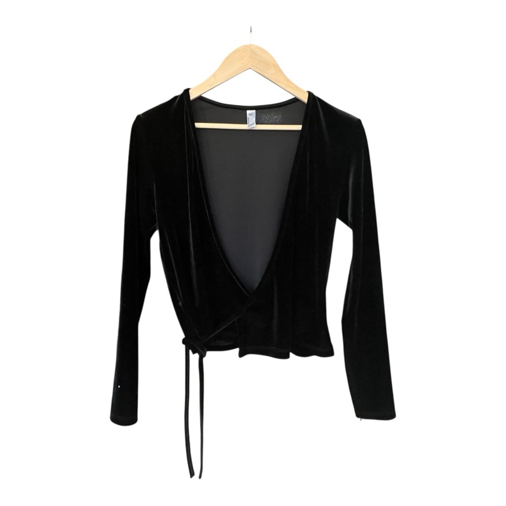 American Apparel Black Velvet Ballerina Wrap Top - Size L